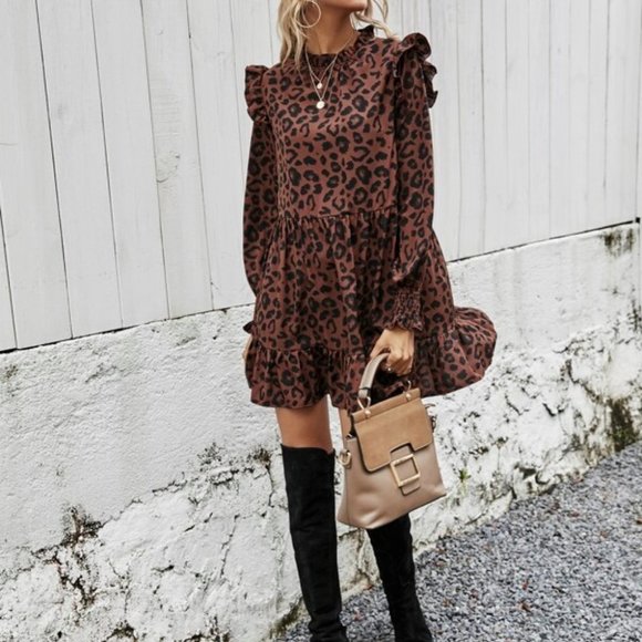 Leopard Print Babydoll Mini Dress - Picture 7 of 10